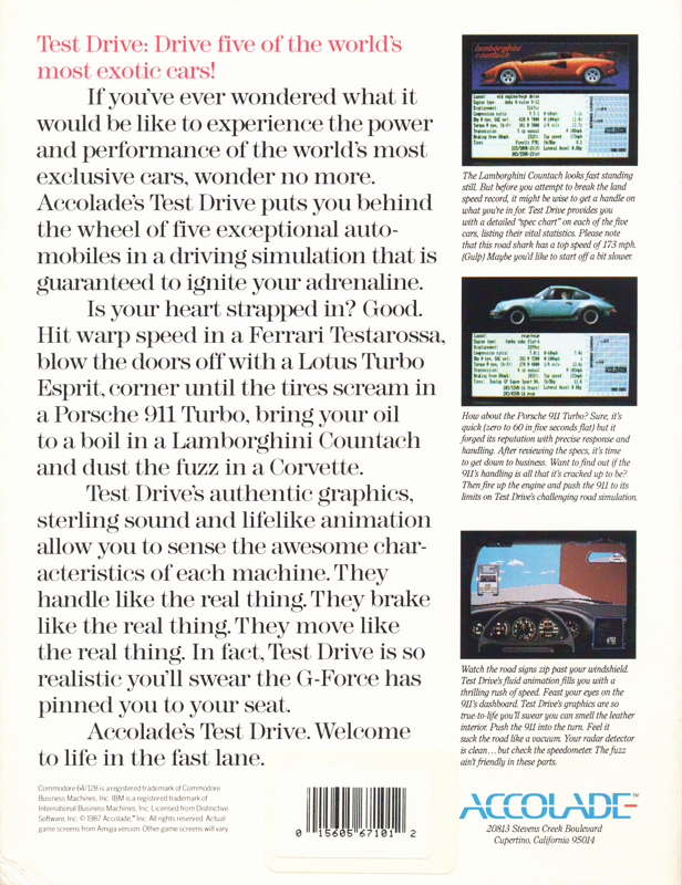 Back Cover for Test Drive (DOS) (Version 1.1)