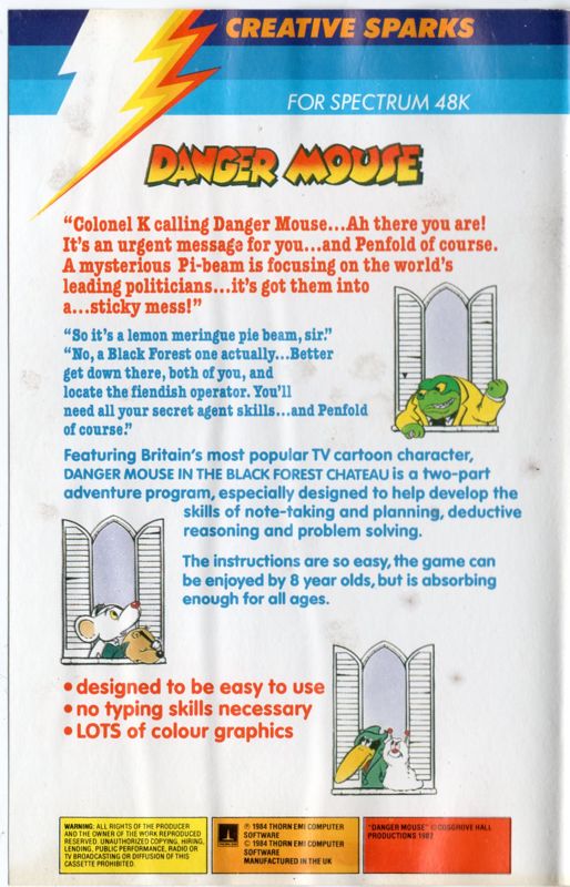 Back Cover for Danger Mouse in the Black Forest Chateau (ZX Spectrum)