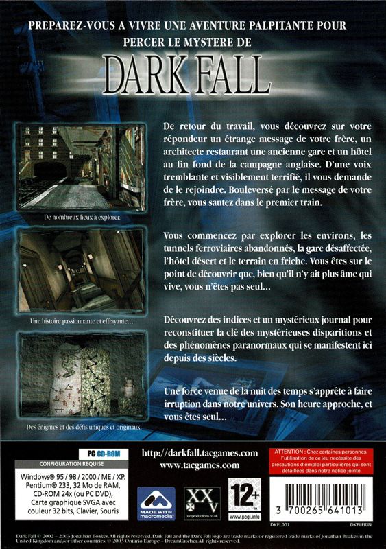 Back Cover for Dark Fall: The Journal (Windows)