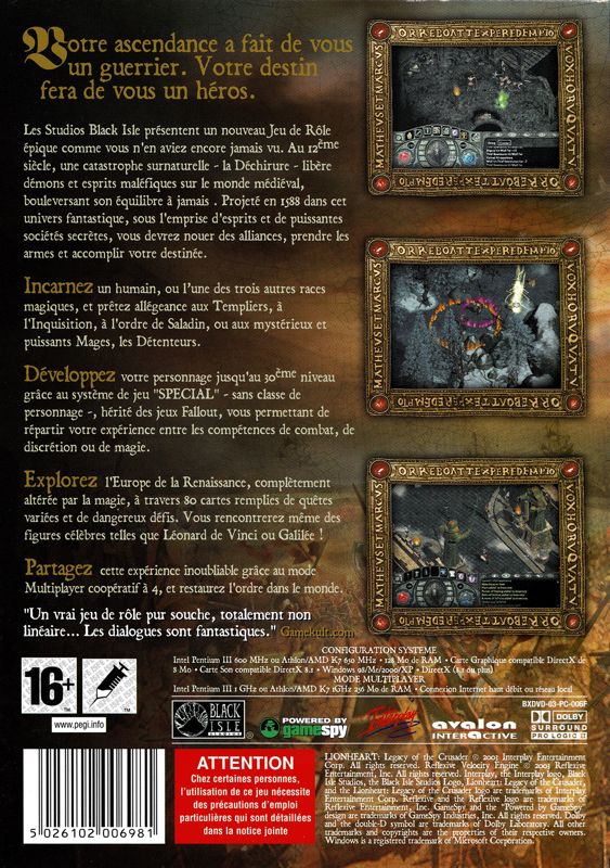 Back Cover for Lionheart: Legacy of the Crusader (Windows)