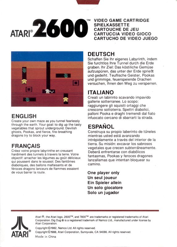 Back Cover for Dig Dug (Atari 2600) (1988 release)