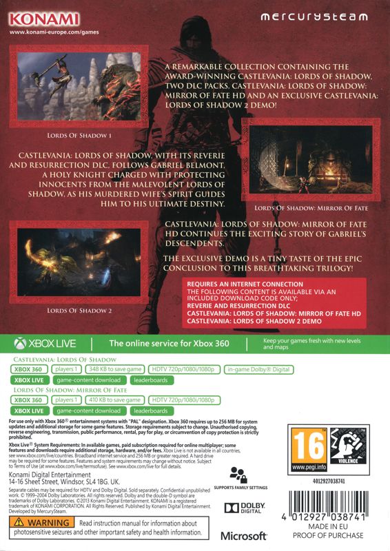 Back Cover for Castlevania: Lords of Shadow Collection (Xbox 360) (General European release)