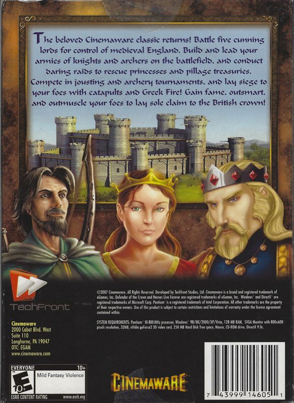 Back Cover for Defender of the Crown: Heroes Live Forever (Windows) (Double wide keep case with slipcover)