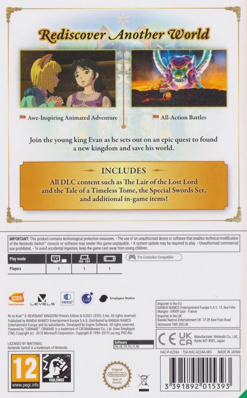 Back Cover for Ni no Kuni II: Revenant Kingdom - Prince's Edition (Nintendo Switch)