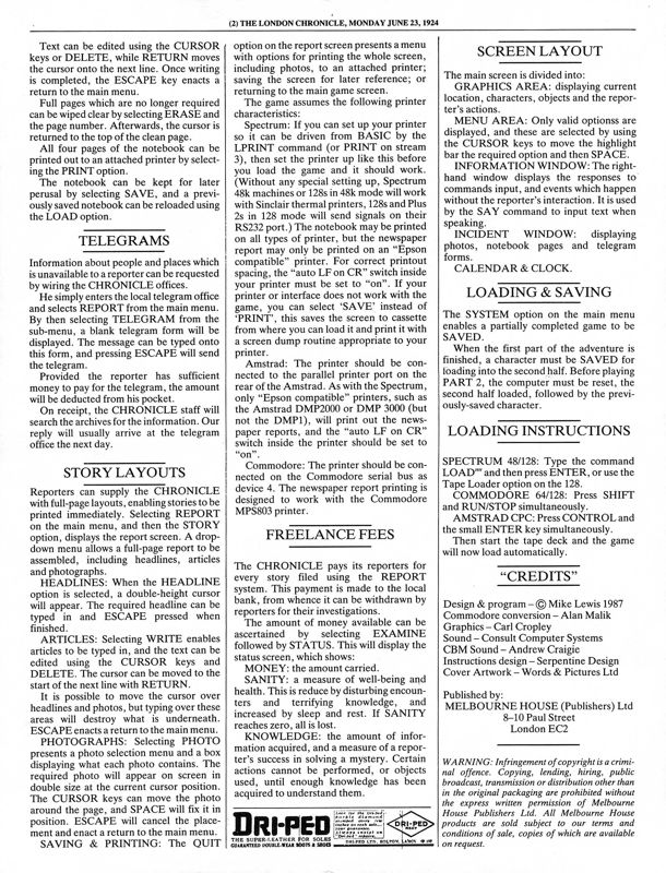 Manual for The Mystery of Arkham Manor (ZX Spectrum): "The London Chronicle" newspaper<br>downloaded from <a href="http://www.worldofspectrum.org/pub/sinclair/games-extras/MysteryOfArkhamManorThe_Newspaper.pdf">World of Spectrum</a>