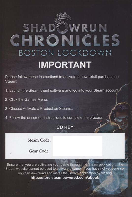 Reference Card for Shadowrun Chronicles: Boston Lockdown (Linux and Macintosh and Windows): CD Key Card
