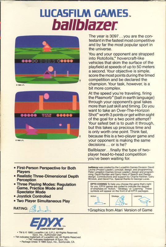 Back Cover for Ballblazer (Atari 8-bit and Commodore 64)