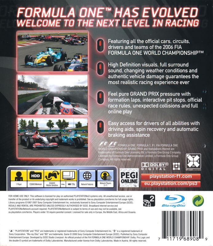 Back Cover for Formula 1: Championship Edition (PlayStation 3) (General European release)