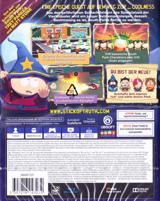 Back Cover for South Park: The Stick of Truth (PlayStation 4)