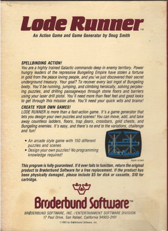 Back Cover for Lode Runner (Apple II)