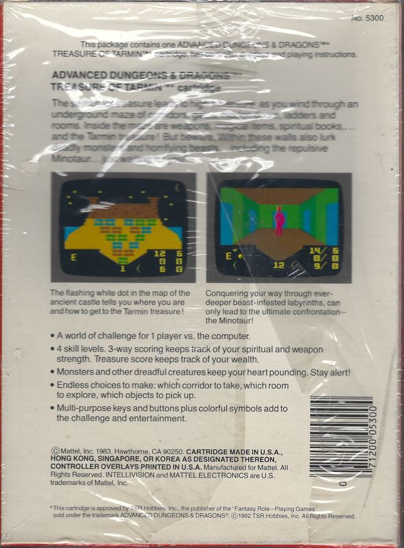 Back Cover for Advanced Dungeons & Dragons: Treasure of Tarmin Cartridge (Intellivision) (Original Mattel Electronics release)