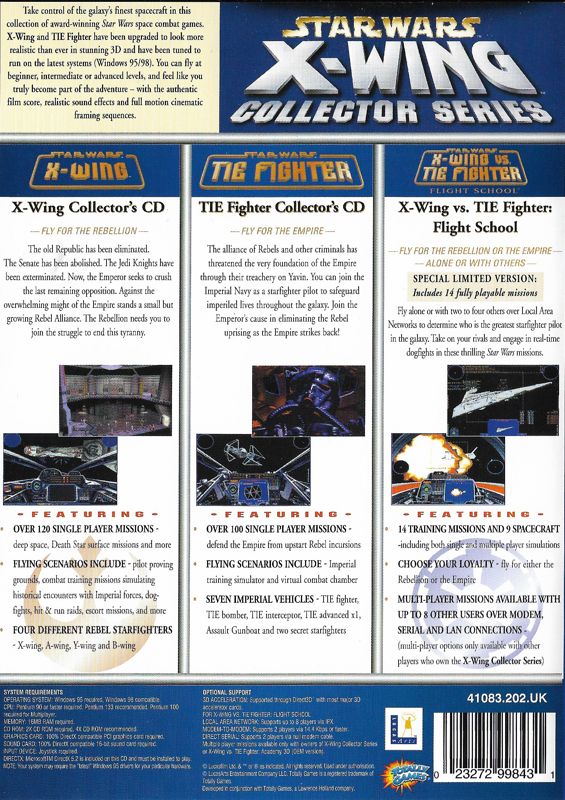 Back Cover for Star Wars: X-Wing - Collector Series (Windows) (LucasArts Classics release)