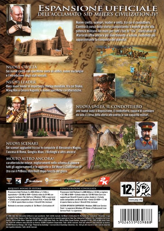 Back Cover for Sid Meier's Civilization IV: Warlords (Windows)