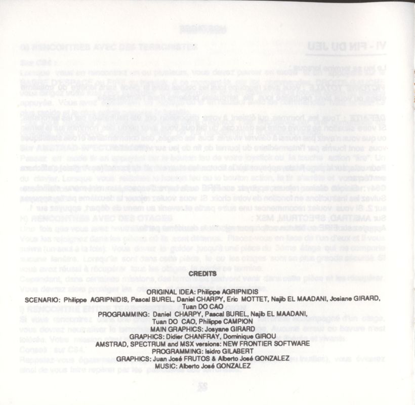 Manual for Hostage: Rescue Mission (ZX Spectrum): Back
