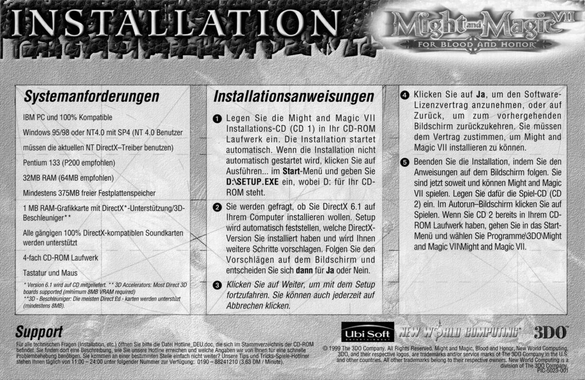 Manual for Might and Magic VII: For Blood and Honor (Windows): Installation Instructions