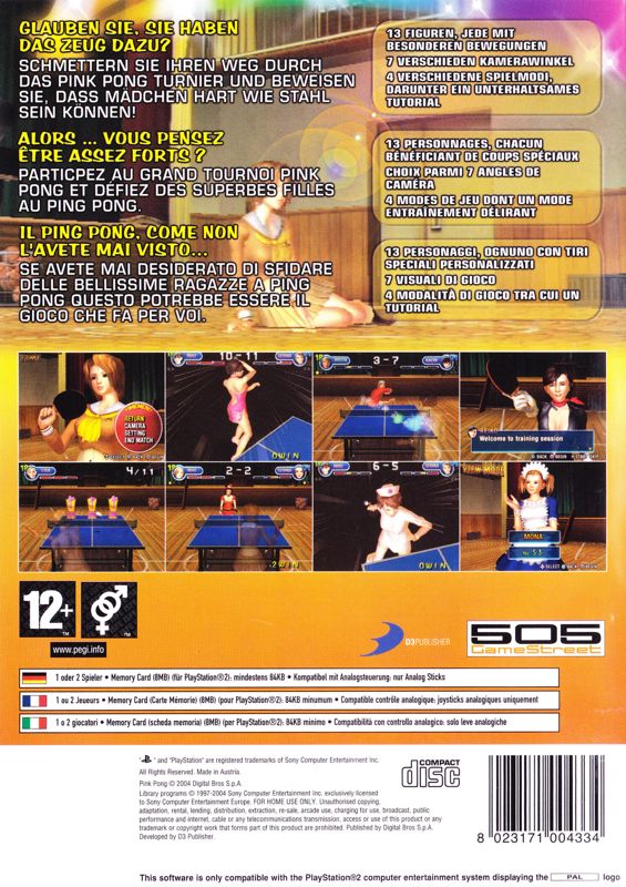 Back Cover for Pink Pong (PlayStation 2)