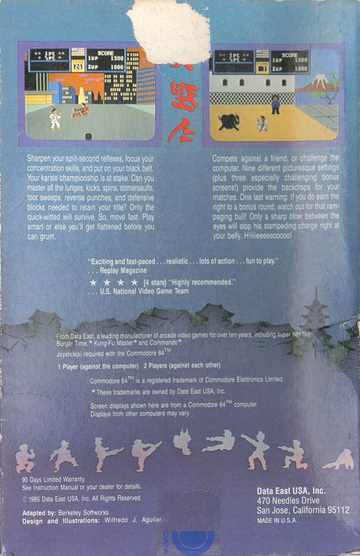 Back Cover for Karate Champ (Apple II and Commodore 64)