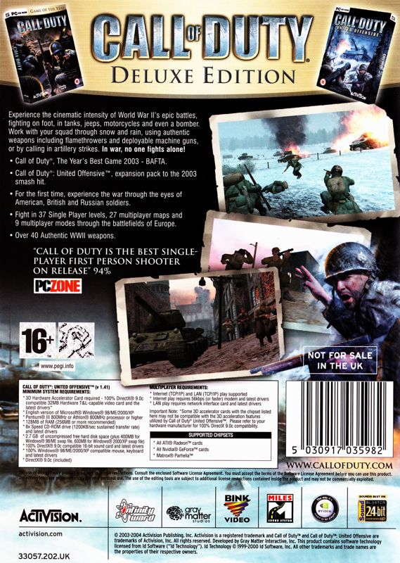 Back Cover for Call of Duty: Deluxe Edition (Windows) (European English (Best of Activision) release)