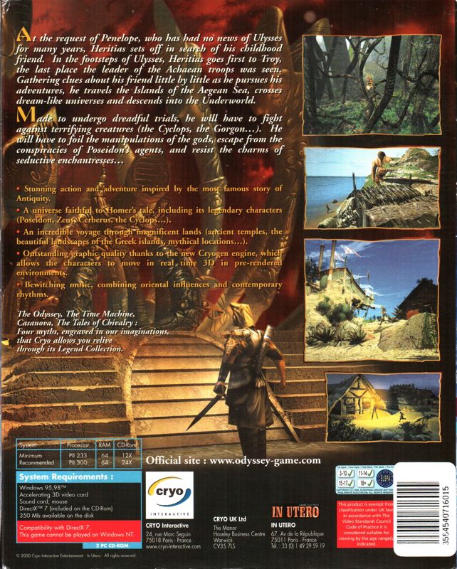 Back Cover for Odyssey: The Search for Ulysses (Windows) (Paper Sleeve edition)