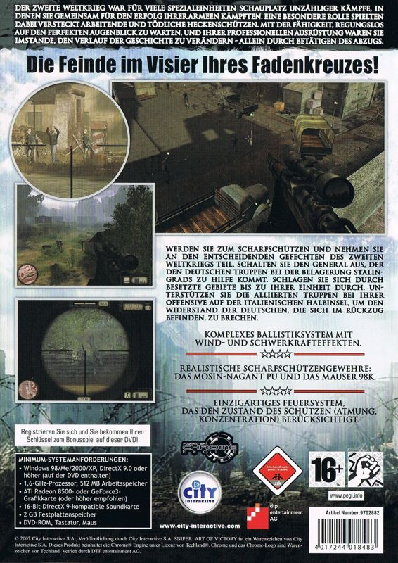 Back Cover for Sniper: Art of Victory (Windows)