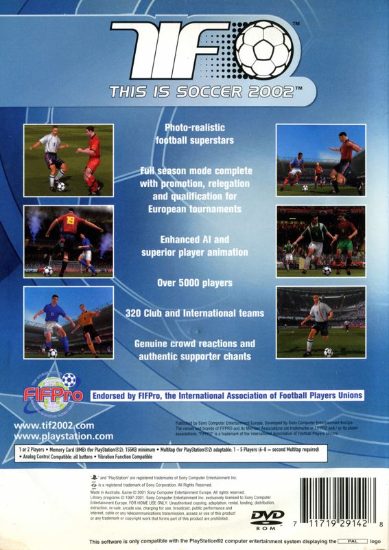 Back Cover for World Tour Soccer 2002 (PlayStation 2)
