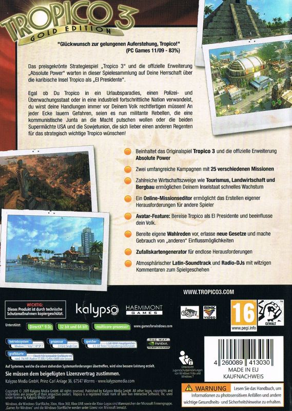 Back Cover for Tropico 3: Gold Edition (Windows)