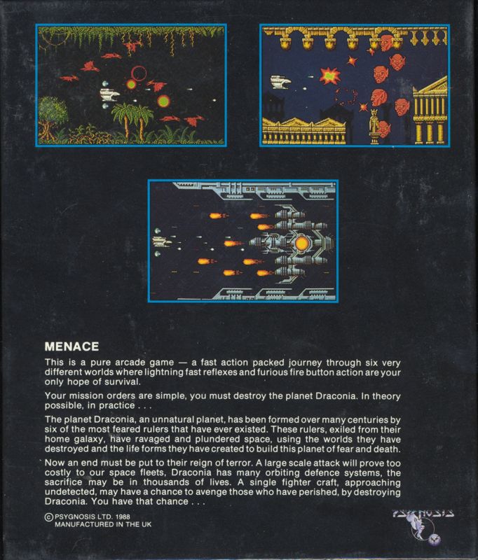 Back Cover for Menace (DOS)