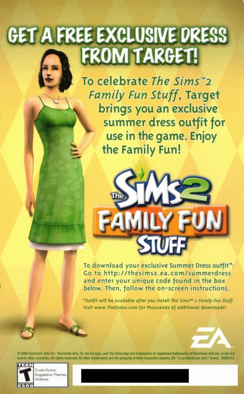 Reference Card for The Sims 2: Family Fun Stuff (Windows) (Target Exclusive Release): Front