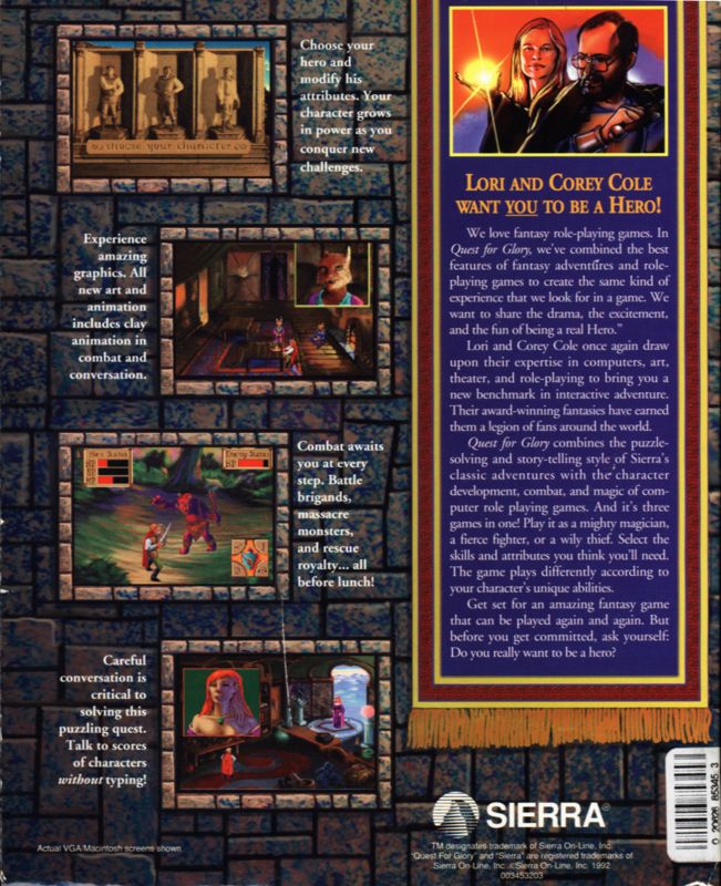 Back Cover for Quest for Glory I: So You Want To Be A Hero (DOS)