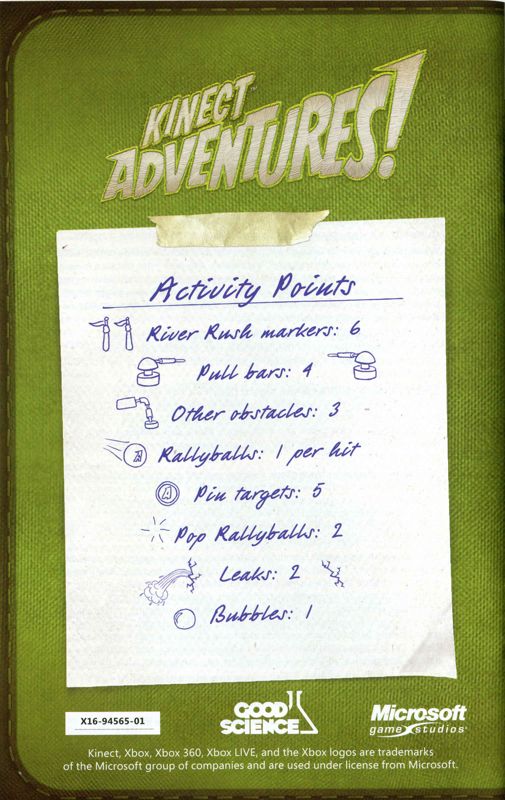 Manual for Kinect Adventures! (Xbox 360): Back