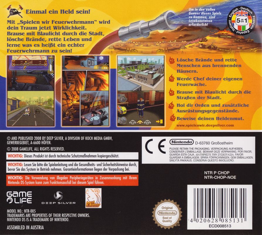 Back Cover for My Hero: Firefighter (Nintendo DS)