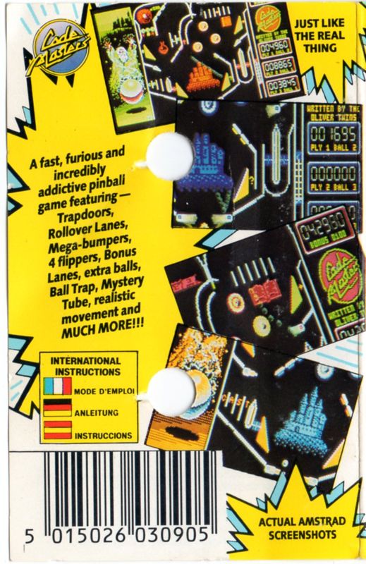 Back Cover for Advanced Pinball Simulator (Amstrad CPC)