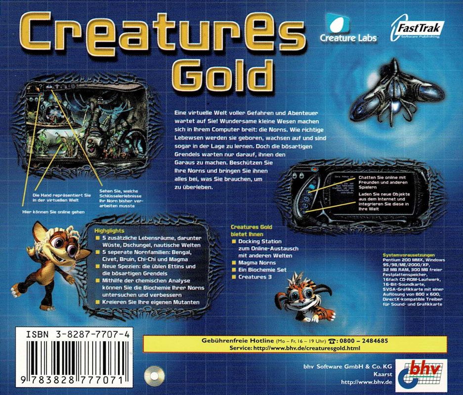 Back Cover for Creatures Internet Edition (Windows) (Creatures Gold re-release)