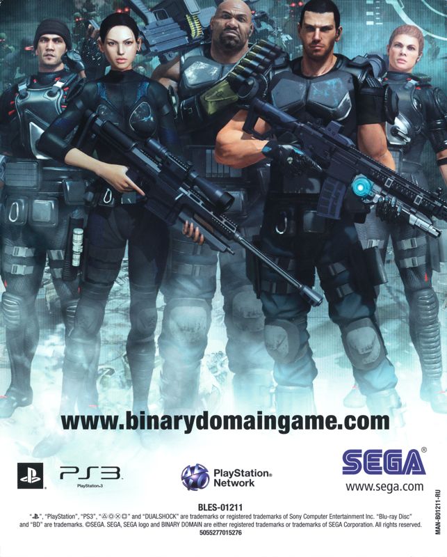 Manual for Binary Domain Collection (PlayStation 3): Back