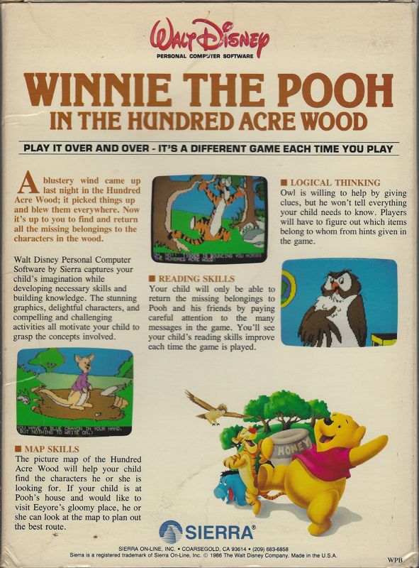 Back Cover for Winnie the Pooh in the Hundred Acre Wood (DOS)