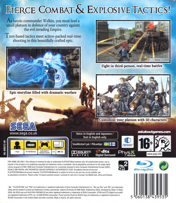 Back Cover for Valkyria Chronicles (PlayStation 3)