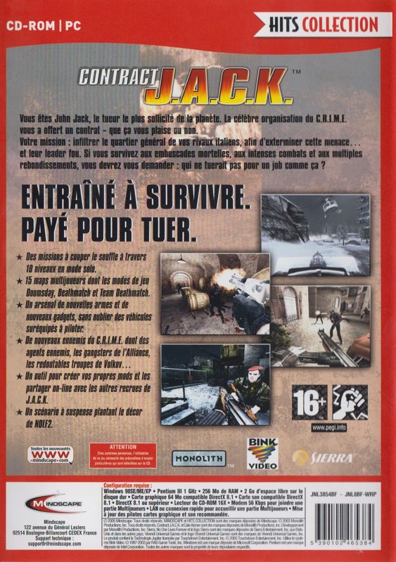 Back Cover for Contract J.A.C.K. (Windows) ("Hits Collection" release (Mindscape 2005))