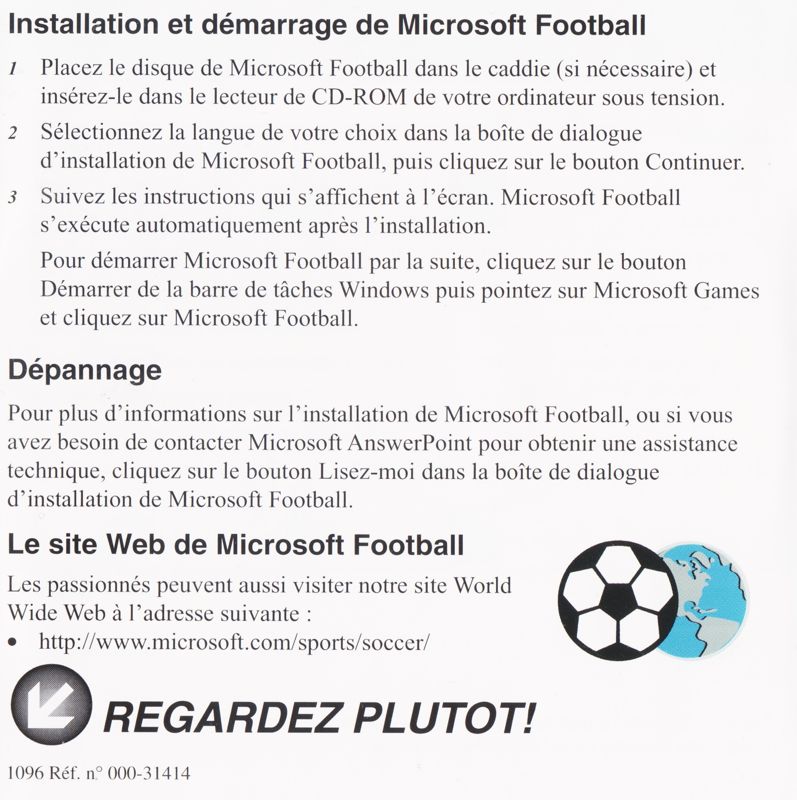 Manual for Microsoft Soccer (Windows) (OEM release): Back (3-folded)