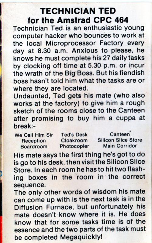 Inside Cover for Technician Ted (Amstrad CPC)