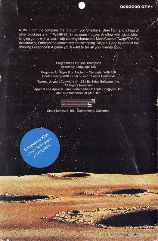 Back Cover for Twerps (Apple II)