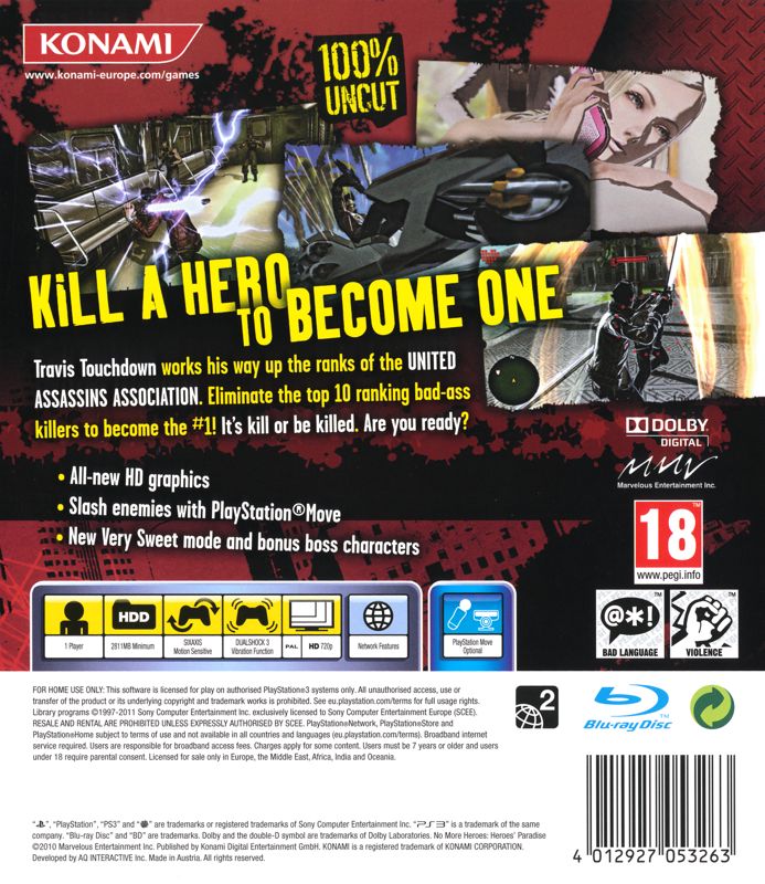 Back Cover for No More Heroes: Heroes' Paradise (PlayStation 3) (General European release)