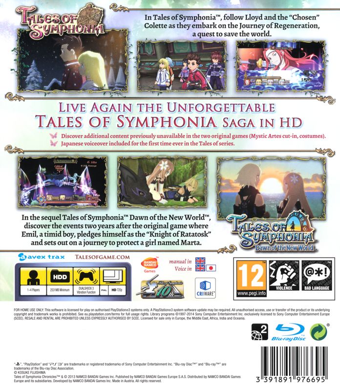 Back Cover for Tales of Symphonia Chronicles (PlayStation 3) (General European release)