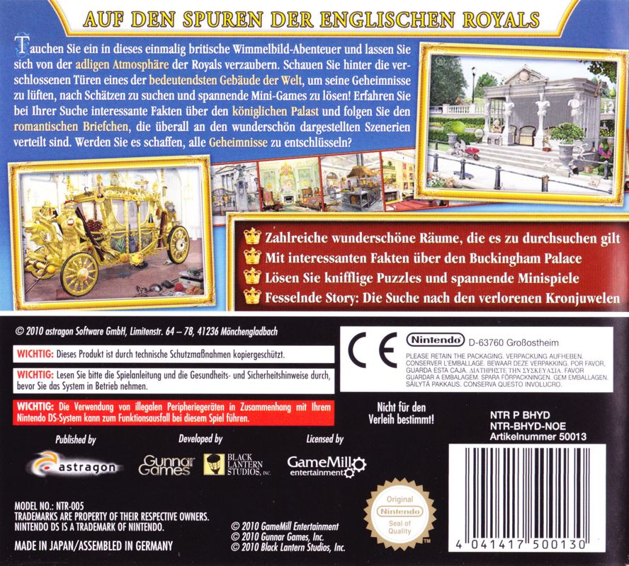 Back Cover for Hidden Mysteries: Buckingham Palace (Nintendo DS)