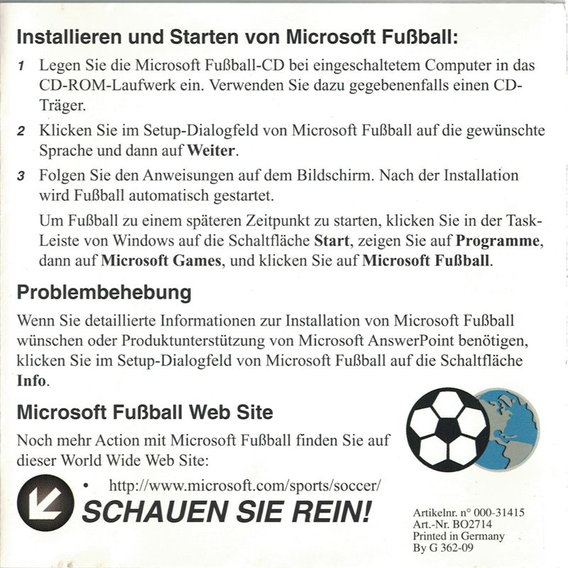 Back Cover for Microsoft Soccer (Windows) (OEM release)