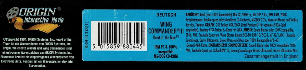 Spine/Sides for Wing Commander III: Heart of the Tiger (DOS): Bottom
