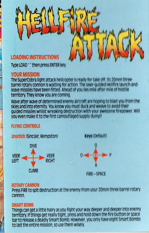 Inside Cover for Hellfire Attack (ZX Spectrum) (Winner budget re-release)
