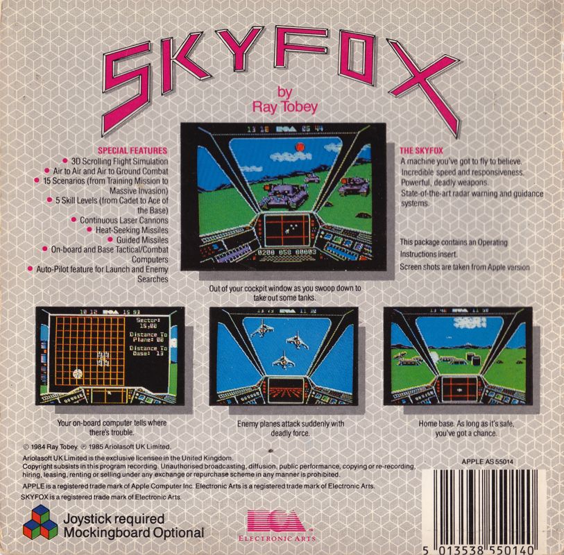 Back Cover for Skyfox (Apple II)