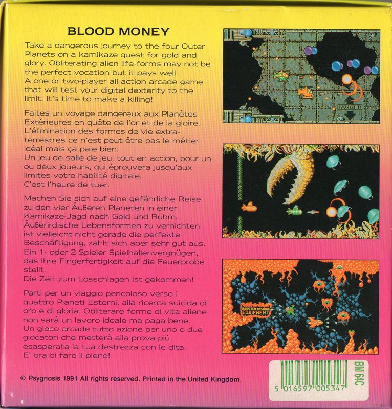 Back Cover for Blood Money (Commodore 64) (Sizzlers budget release)