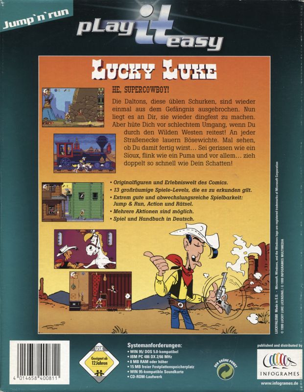 Back Cover for Lucky Luke (DOS and Windows) ("play it easy" release)