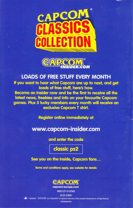 Manual for Capcom Classics Collection (PlayStation 2): Back
